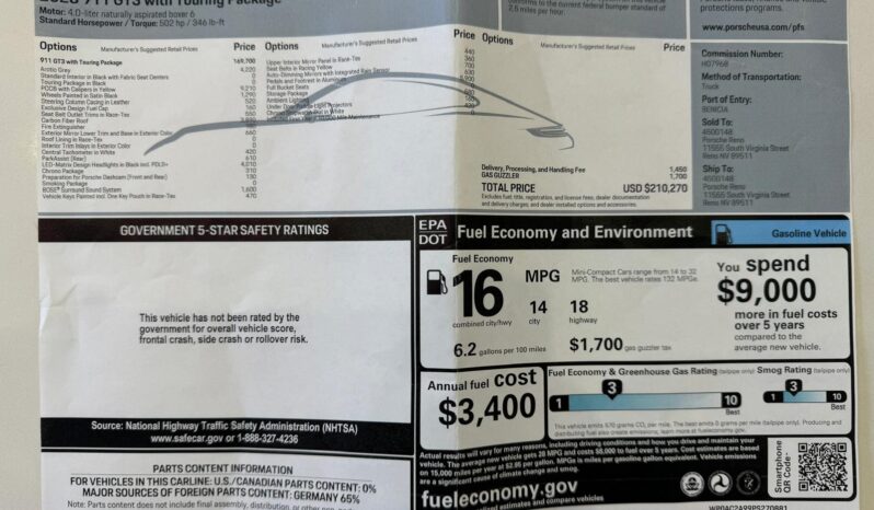2023 Porsche 911 GT3 w/Touring Package full