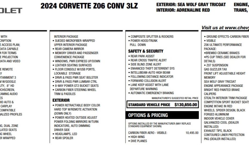 2024 Chevrolet Corvette Z06 3LZ Convertible full